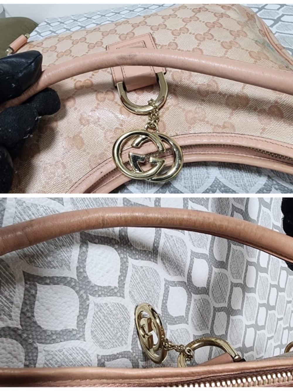Authentic Gucci GG Crystal Canvas Glossy Small Abbey D Ring Shoulder Bag Pink - Picture 12 of 13